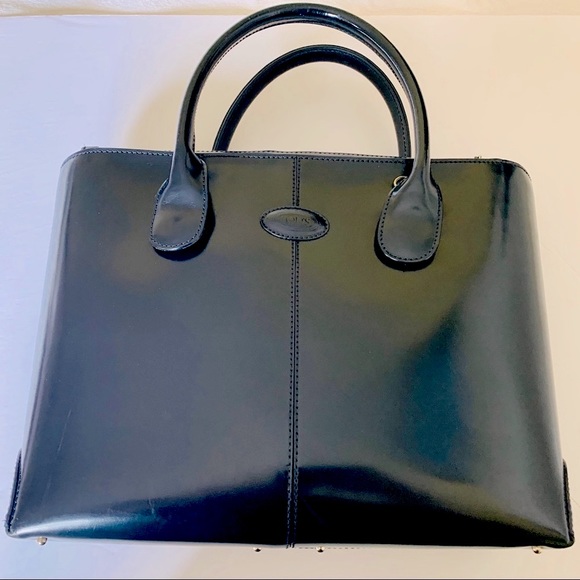 Italian Tod’s iconic D-bag large tote shoulder bag shiny real leather navy blue - Picture 2 of 16